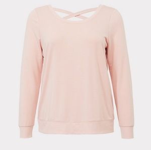 PINK STRAPPY FRENCH TERRY ACTIVE SWEATER